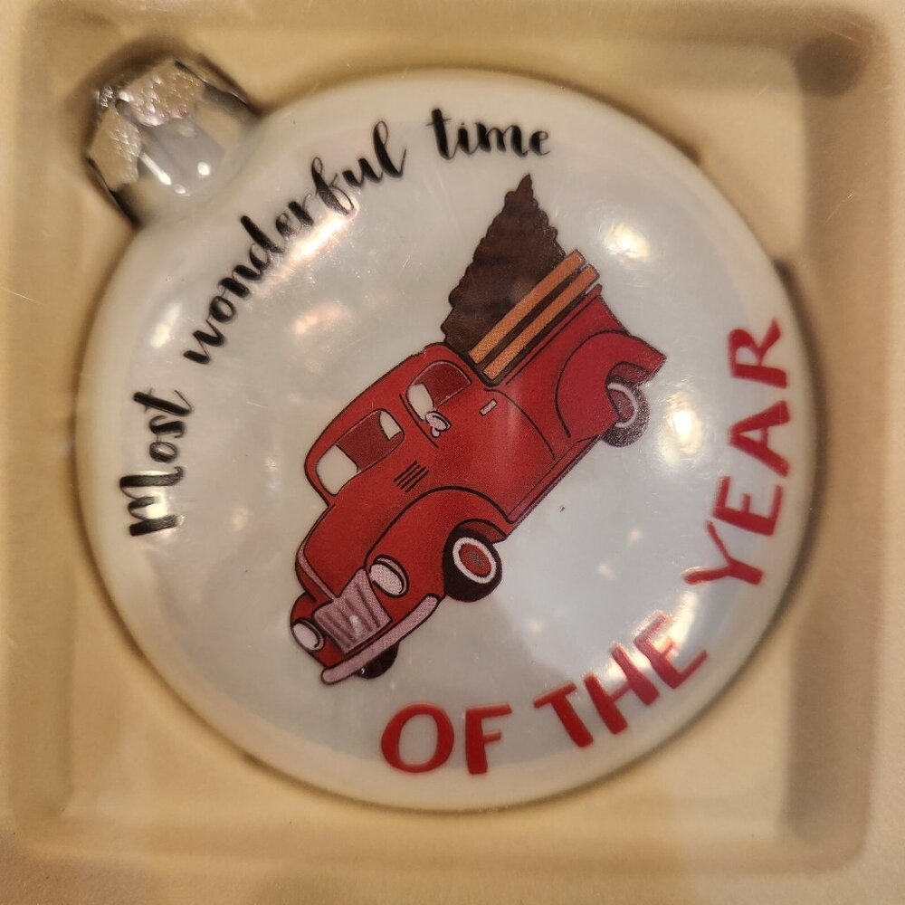 Red Farm Truck Christmas Ornament Most Wonderful Time Of The Year 4" New‎ In Box